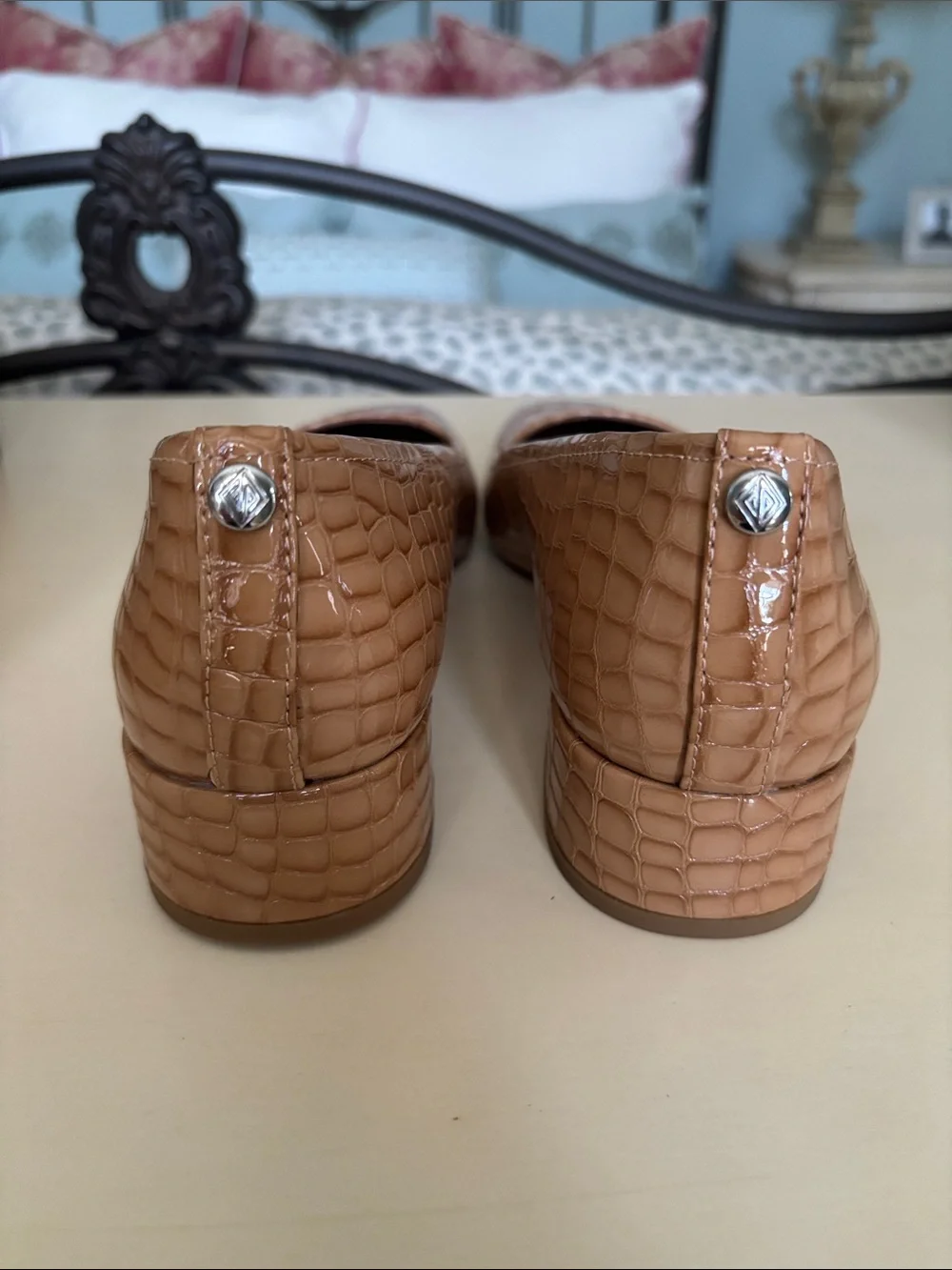 Donald J. Pliner Nude Tan Croc-Embossed Square-Toe Ballet style with low heel